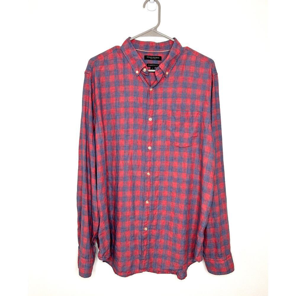 Banana Republic 100% Linen Camden Fit Shirt Men's Sz L Preppy Business Casual